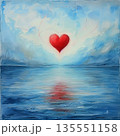 AI Generative. A surreal painting depicting a large red heart floating above a surface of water. The enormous heart in the sky symbolizes love, deep feelings, and "heart life" as an art of balance 135551158