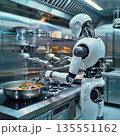 Sentient Robot Chef. AI robot chef working kitchen. Automation tech in food industry concept.  Culinary innovation in restaurant. AI-powered cooking. Future of food service. AI generated 135551162