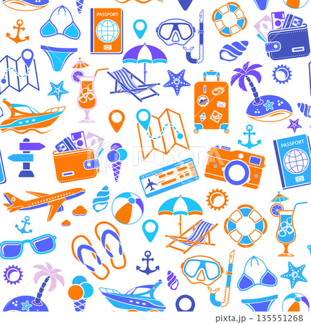 Vacation and Tourism Seamless Pattern 135551268