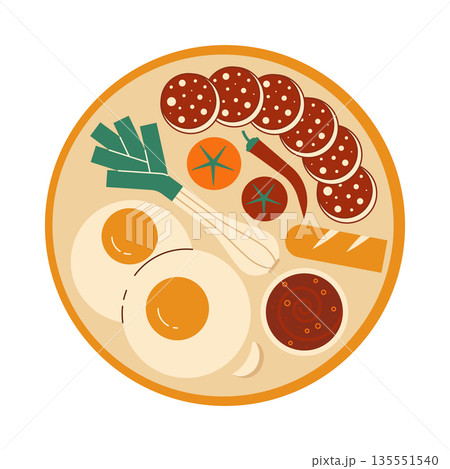 Traditional Balkan Fried Eggs Plate Traditional Balkan Fried Eggs Plate 135551540