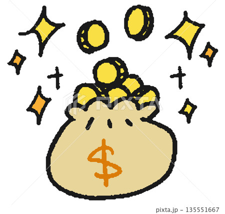 米ドルが入った現金袋の手描きイラスト 135551667