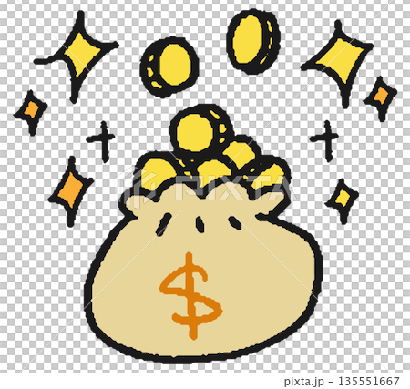 米ドルが入った現金袋の手描きイラスト 135551667