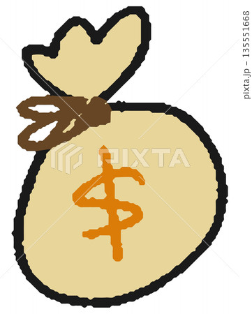 米ドルが入った現金袋の手描きイラスト 135551668