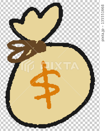 米ドルが入った現金袋の手描きイラスト 135551668