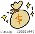 米ドルが入った現金袋の手描きイラスト 135551669