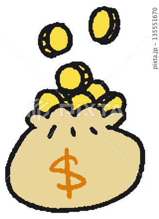 米ドルが入った現金袋の手描きイラスト 135551670