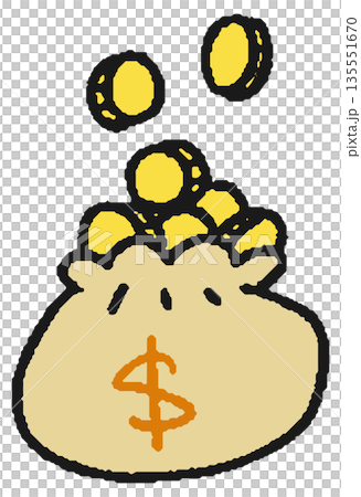 米ドルが入った現金袋の手描きイラスト 135551670