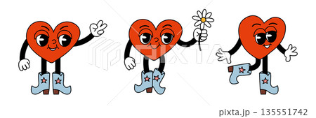 Groovy colorful heart characters illustration set Groovy colorful heart characters illustration set 135551742