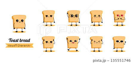 Kawaii toast bread character emotions set 135551746