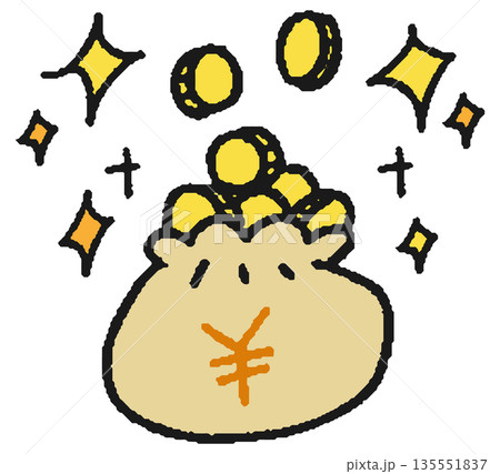 日本円が入った現金袋の手描きイラスト 日本円が入った現金袋の手描きイラスト 135551837