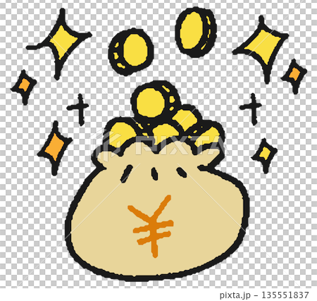 日本円が入った現金袋の手描きイラスト 日本円が入った現金袋の手描きイラスト 135551837