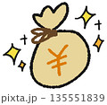 日本円が入った現金袋の手描きイラスト 135551839