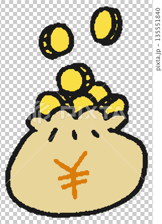日本円が入った現金袋の手描きイラスト 日本円が入った現金袋の手描きイラスト 135551840