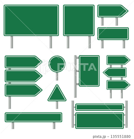 Green road signs set vector isolated Green road signs set vector isolated 135551880