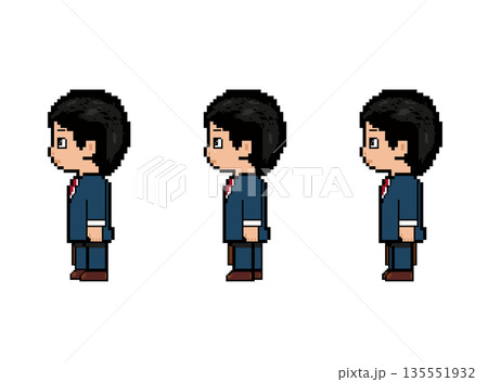社会人男性歩き_横(青いスーツ)ドット絵 社会人男性歩き_横(青いスーツ)ドット絵 135551932