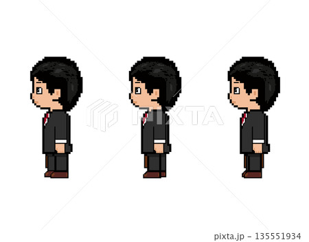 社会人男性歩き_横(黒いスーツ)ドット絵 社会人男性歩き_横(黒いスーツ)ドット絵 135551934