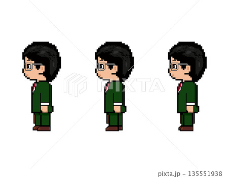 メガネの社会人男性歩き_横(緑の服)ドット絵 メガネの社会人男性歩き_横(緑の服)ドット絵 135551938
