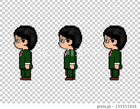 メガネの社会人男性歩き_横(緑の服)ドット絵 メガネの社会人男性歩き_横(緑の服)ドット絵 135551938