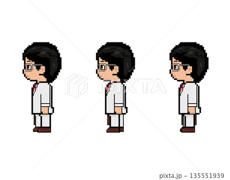 メガネの社会人男性歩き_横(白い服)ドット絵 メガネの社会人男性歩き_横(白い服)ドット絵 135551939