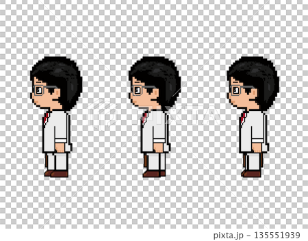 メガネの社会人男性歩き_横(白い服)ドット絵 メガネの社会人男性歩き_横(白い服)ドット絵 135551939