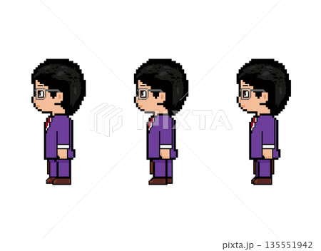 メガネの社会人男性歩き_横(紫の服)ドット絵 メガネの社会人男性歩き_横(紫の服)ドット絵 135551942