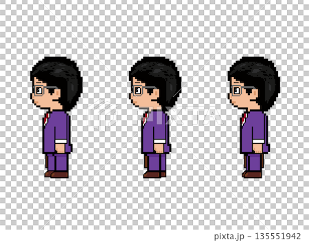メガネの社会人男性歩き_横(紫の服)ドット絵 メガネの社会人男性歩き_横(紫の服)ドット絵 135551942