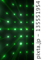 Abstract grid of glowing green laser dots creating a futuristic digital pattern with perspective light beams and depth 135551954