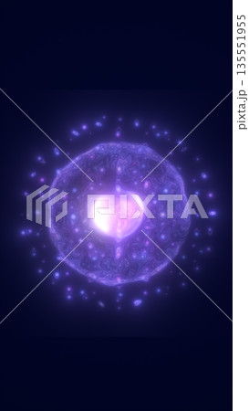 Glowing cosmic sphere with radiant purple energy core surrounded by ethereal particles in deep space Glowing cosmic sphere with radiant purple energy core surrounded by ethereal particles in deep space 135551955