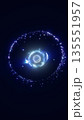 Futuristic blue energy core surrounded by orbiting particles, abstract digital sphere floating in dark space 135551957