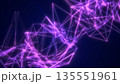 Vibrant purple digital mesh of interconnected lines forming geometric shapes and glowing energy patterns 135551961