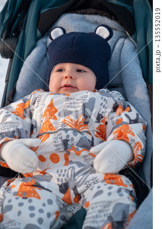 Baby in Stroller Enjoying Winter Outdoors 135552019