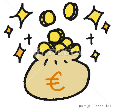 ユーロが入った現金袋の手描きイラスト ユーロが入った現金袋の手描きイラスト 135552181