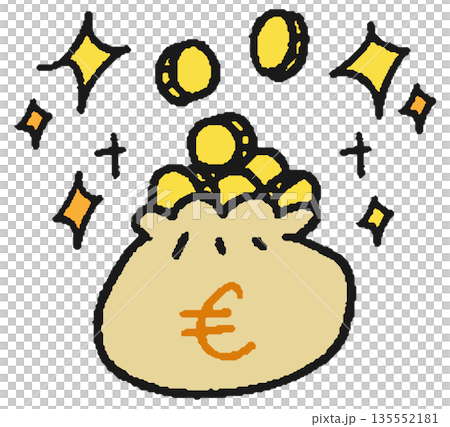 ユーロが入った現金袋の手描きイラスト ユーロが入った現金袋の手描きイラスト 135552181