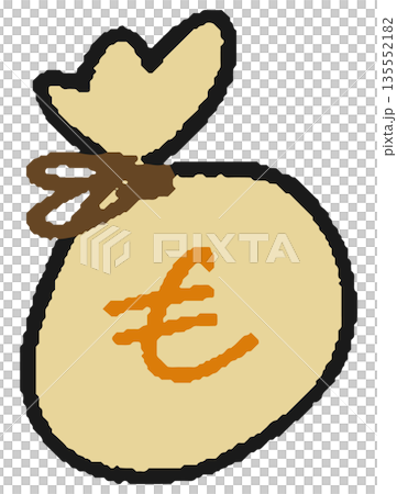 Hand drawn illustration of a cash bag filled with euros 135552182
