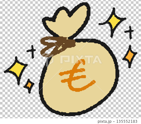 手繪插圖,一個裝滿歐元的現金袋 手繪插圖,一個裝滿歐元的現金袋 135552183