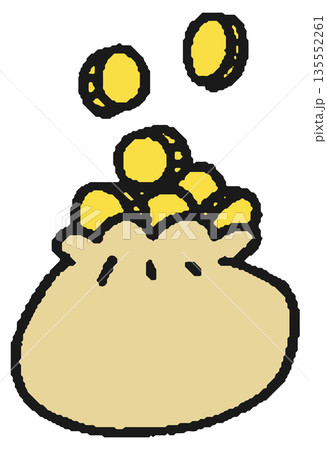 硬貨が入った袋の手描きイラスト 135552261