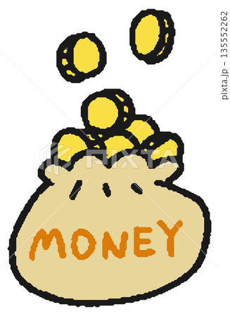 硬貨が入った袋の手描きイラスト 硬貨が入った袋の手描きイラスト 135552262