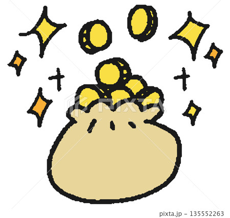 硬貨が入った袋の手描きイラスト 135552263