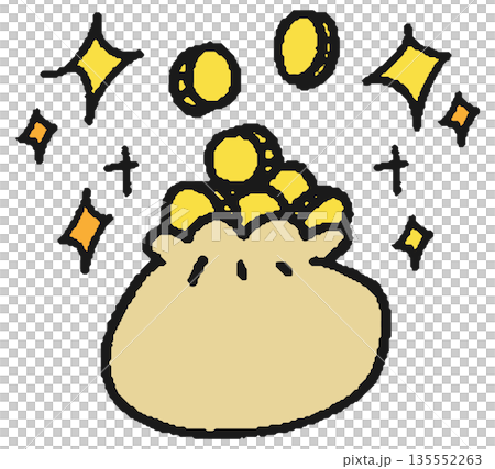 硬貨が入った袋の手描きイラスト 135552263
