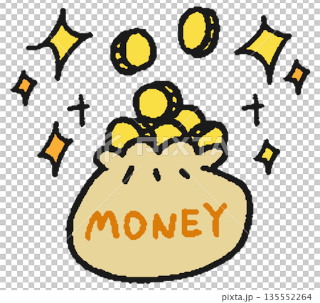 硬貨が入った袋の手描きイラスト 135552264