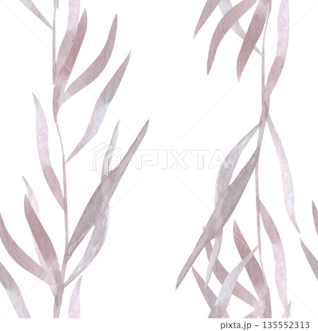 Seamless botanical grass pattern flowing watercolor stems in blush neutral tones, elegant repeating design for fashion fabrics, apparel prints, textiles, scarves, dresses, modern clothing collections 135552313