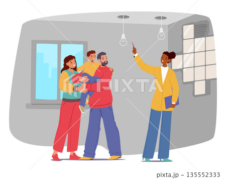 Professional housing agency manager showcasing potential potential owners modern apartment Professional housing agency manager showcasing potential potential owners modern apartment 135552333