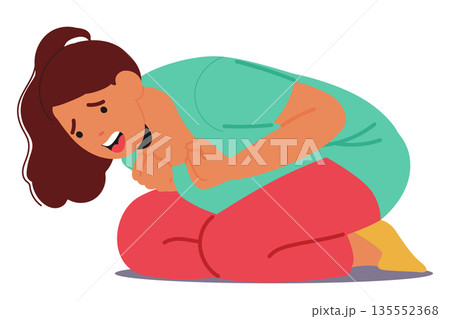 Teenage girl cartoon character screaming suffering from panic attack isolated on white background 135552368