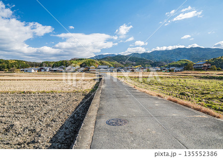 田んぼを貫く一本道　奈良県明日香村 135552386