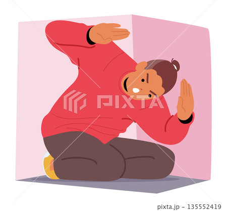 Young man terrified of feeling trapped in small box and suffering from symptoms of claustrophobia 135552419