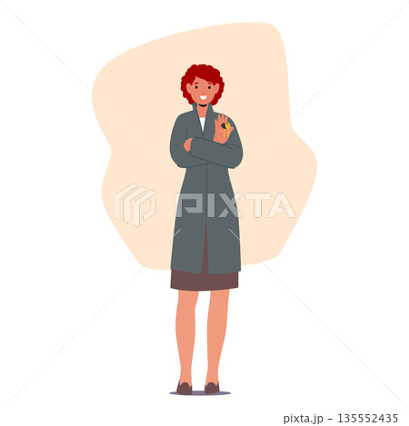 Woman professional real estate agent cartoon character holding key from new apartment for sale 135552435