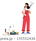 Happy smiling woman cartoon character preparing for home renovation and refreshing living space 135552436