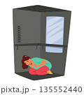 Teenage girl cartoon character screaming feeling breathless during panic attack in elevator 135552440