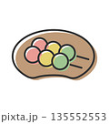 皿にのった三色団子のシンプルな和菓子のイラスト 135552553
