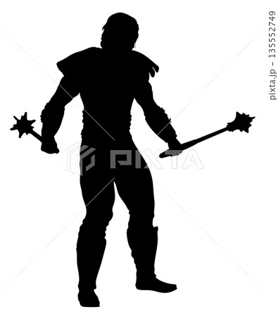 Silhouette of Warrior Wielding Dual Spiked Maces 135552749